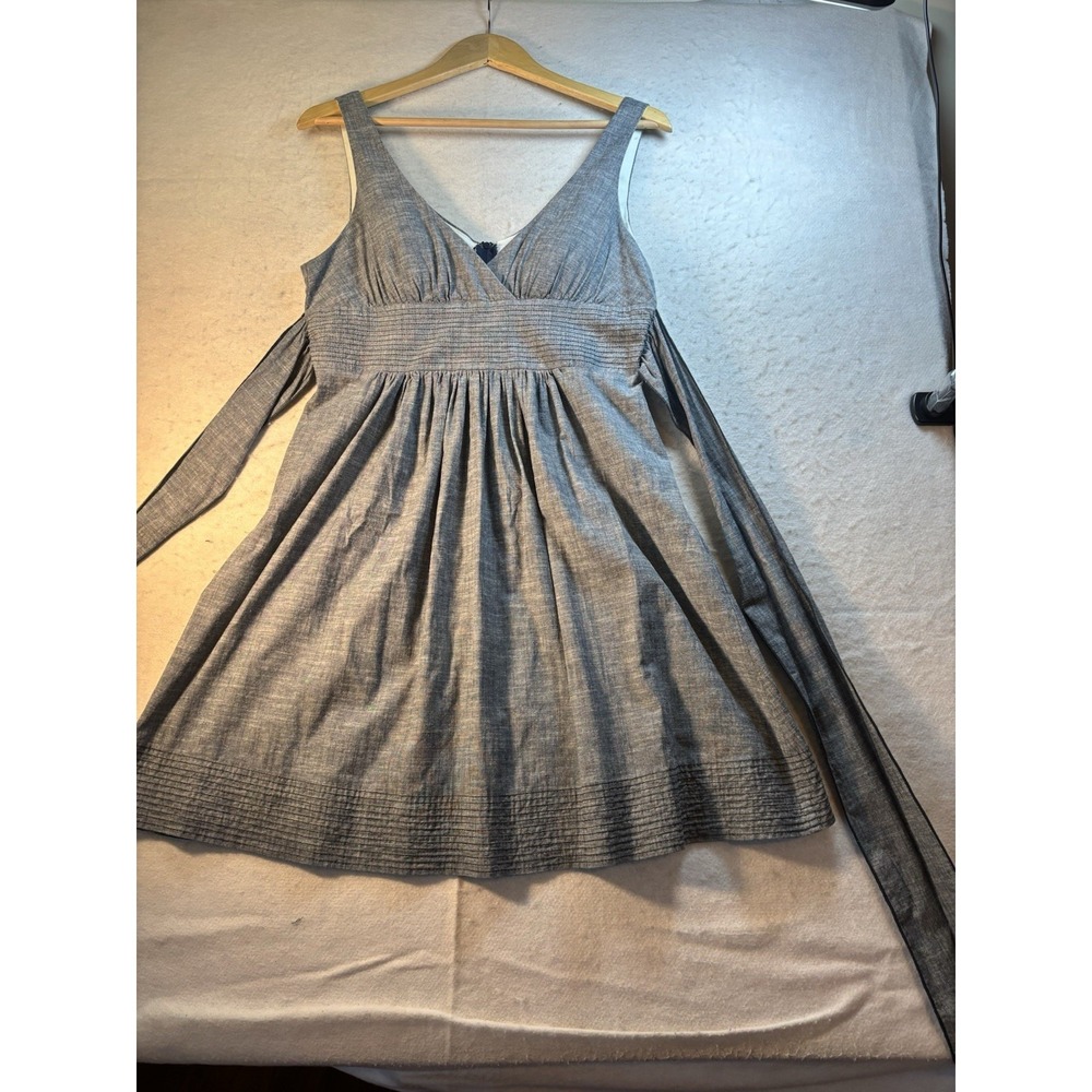 B. Smart‎ Gray Cotton Sundress Women's  Size 12 Tie Back Gathered Waist Zip Knee